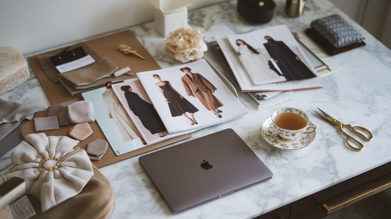 Timeless wardrobe investment pieces displayed stylishly